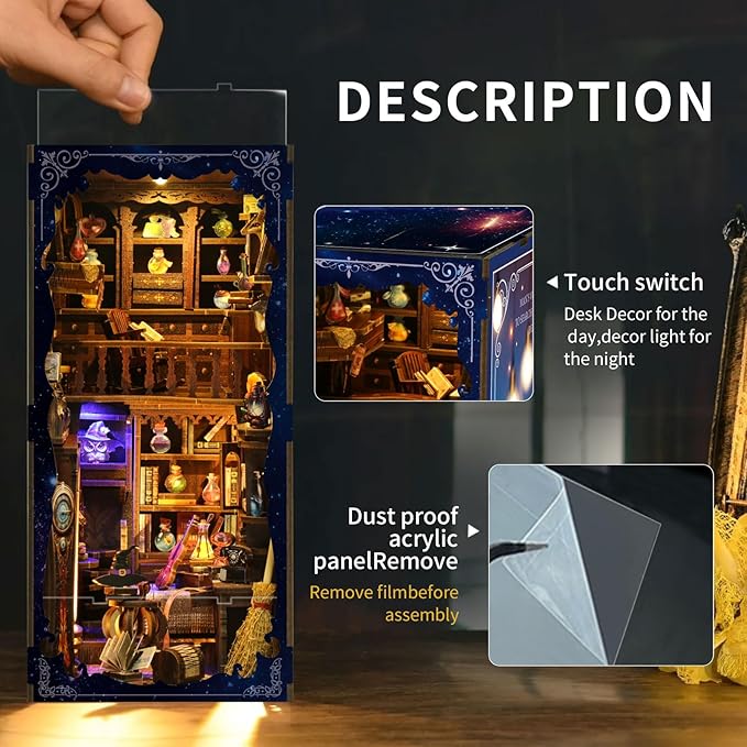 Book Nook Kit - DIY Miniature Dolls House Kit with Furniture and LED Light, 3D Puzzle Wooden Art Bookends, Model Kits for for Adults and Teens (Magic Potion Shop)