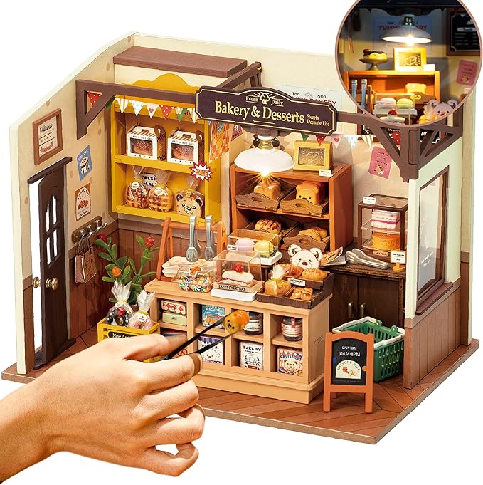 ROBOTIME Miniature House Kit DIY Mini Dollhouse with Accessories Tiny Store Making Kit with LED Light Hobby Birthday Gifts for Adults