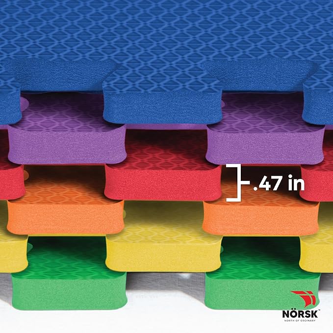 Norsk Kids Puzzle Play Mats Interlocking EVA Foam Floor Tiles Solid Color, 6 Tiles - 24 Sq. Ft., 1/2" Thick, Rainbow Pack