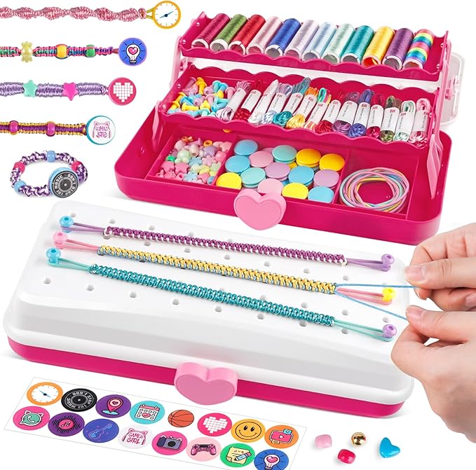 TingingYuli Friendship Bracelet Making Kit with Storage Box,DIY String Bracelet Arts and Craft for Girls Aged 8-12, Birthday Gifts for Ages 6 7 8 9 10 11 12 Year Old -White/Rose