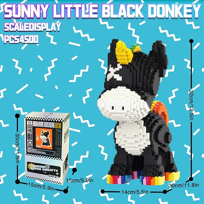 Black Unicorn Animal Micro Building Blocks Set Black Donkey Model Gift for Adults and Kids 4500 Pieces