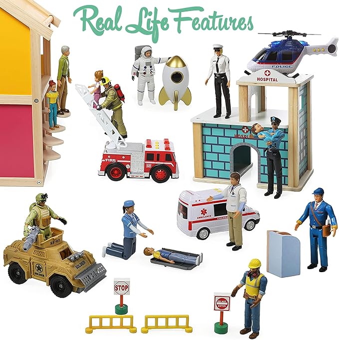 Beverly Hills Doll Collection Sweet Li’l Family Dollhouse Figures - Firefighter, Police Officer, Doctor and More, Set of 10 Action Figure People Doll House Set, Pretend Play for Kids and Toddlers