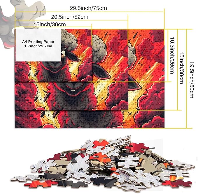Sheep Thickened Wooden Jigsaw Puzzles 1000 Pieces 3D Animal for Adults Fun Home Decoration Education Game Toy Intellectual Game Stress Relief Challenge Educational 1000pcs (75x50cm)
