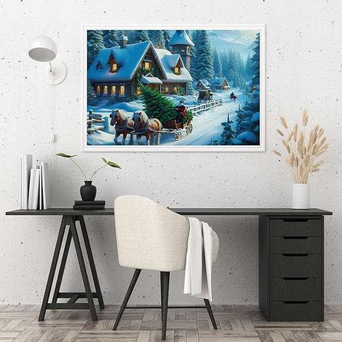 500-piece Winter Christmas Sleigh and Pine Branches Adult Wooden Puzzle, Intellectual Challenge, Stress-Relieving Puzzle, Relaxing Family Activity, Decoration, Size: 20.5 x 15 in