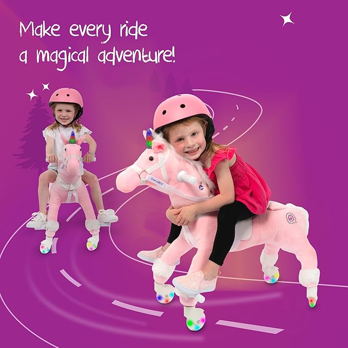 Power Pony Ride On Unicorn Riding Toy for 2+ Kids - Power Ponies Push Pull Kids Ride On Pony for Toddlers with A Removable Parent - Controlled Push Handle for Easy Rides, Pink, Grace