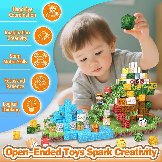 Magnetic Blocks, Forest Animals Magnet World Set, Magnetic Building Cubes for Boys Girls Age 4-8, 5-7, 8-12, STEM Montessori Sensory Toys for 3+ Toddlers, Travel Outdoor Toy Gifts for Kids