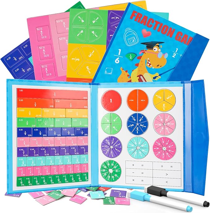 Magnetic Fraction Educational Puzzle, 110 Pcs Magnetic Fraction Puzzle for Kids, Magnetic Fraction Tiles & Fraction Circles, Fractions Manipulatives Learning Games for Elementary School