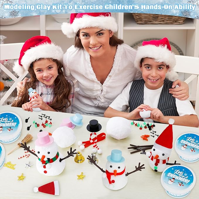 20 Pack Snowman Kit, DIY Christmas Craft for Kids, Build a Snowman Kit Indoors Decorations, Creative Air Dry Clay Modeling Crafts Kit for School Winter Party Activities, Christmas Perfect Kids