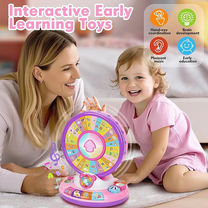 Learning Toy for 1 Year Old Girls, Interactive Spin and Sing Musical Toys for Toddler 12-18 Months, Learning Games with Alphabet and Animals Sounds, Christmas Birthday Gifts for Baby Ages 1-3