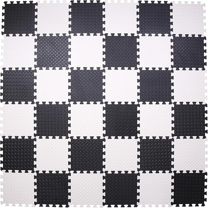 36 Tiles Foam Play Mat for Baby, 0.4 Inch Thick Foam Interlocking Floor Mats, Soft Non-Toxic Baby Playmat, Solid Colored Puzzle Play Mat Kids Floor Mats for Toddler(White/Black)