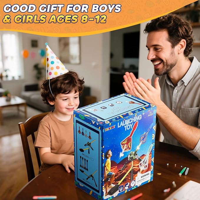 Rocket Launcher for Kids with 4 LED Airplane Rockets and Tank Launcher, Outdoor Toys for Toddlers, Rockets for Kids Age 4-8, 2 3 4 5 Year Old Boy Birthday Gift, Launching up to 120+ Feet