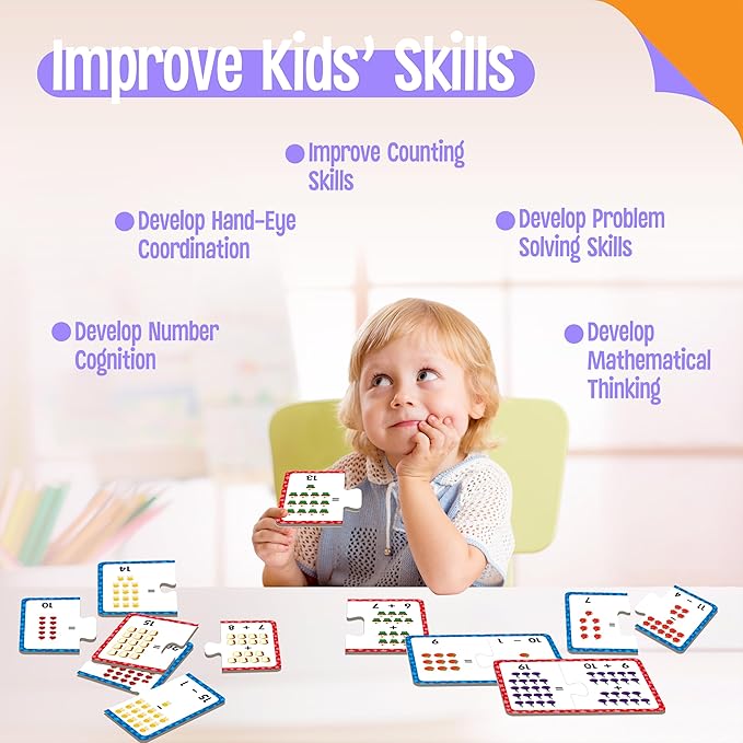 24 Set Addition & Subtraction Puzzles, Self-Correcting Matching Adding and Subtracting Puzzles, Educational Math Games Calculation Activities, Math Learning Toys for Preschool Kids
