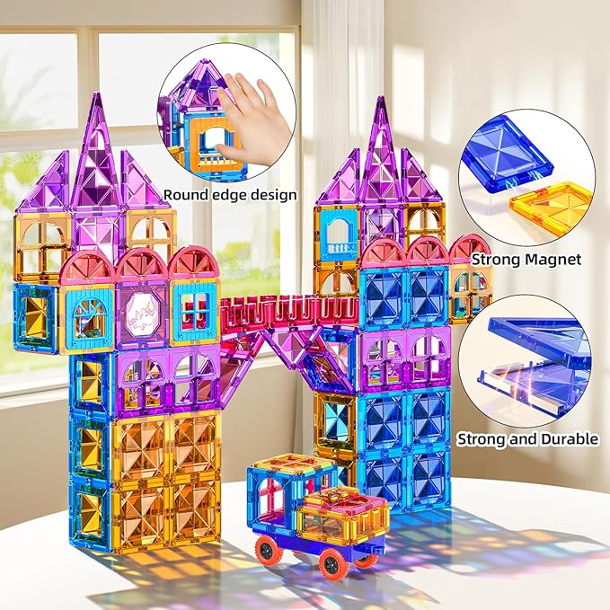 SNAEN Magnet Building Tiles for Kids Ages 3-5 4-8, 96 Pieces Educational Magnet Toys for 3 4 5 6 7 8 Years Old Boys, 3D Building Blocks, Creative Play for Ages 5-7, Toddler Toy Gifts