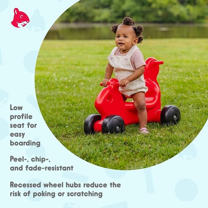 Careplay 2-in-1 Squirrel Push & Ride-on Toy, Indoor & Outdoor Use, Low Profile Seat, Recommended for Children up to 50lbs, Durable Construction, Made in The USA (Red)