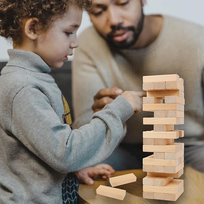 GOTHINK Tumble Tower Game for Kids and Adults, 54pcs Wooden Board Stacking Game for Family Games Night, Classical Wood Blocks Game, Standard Size with Storage Bag