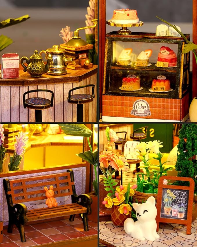 Miniature House Kit – Siti Mocha, DIY Dollhouse for Adults with Furniture & LED, Tiny House Wooden Craft Gift for Teens Families Friends