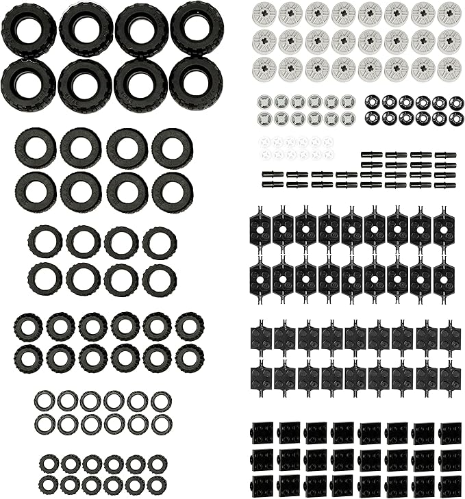 Barcaloo 144 Piece Wheels and Axles Sets, Building Bricks Car Parts and Pieces Kit - Car Building Set with Wheels, Axles & Windshields