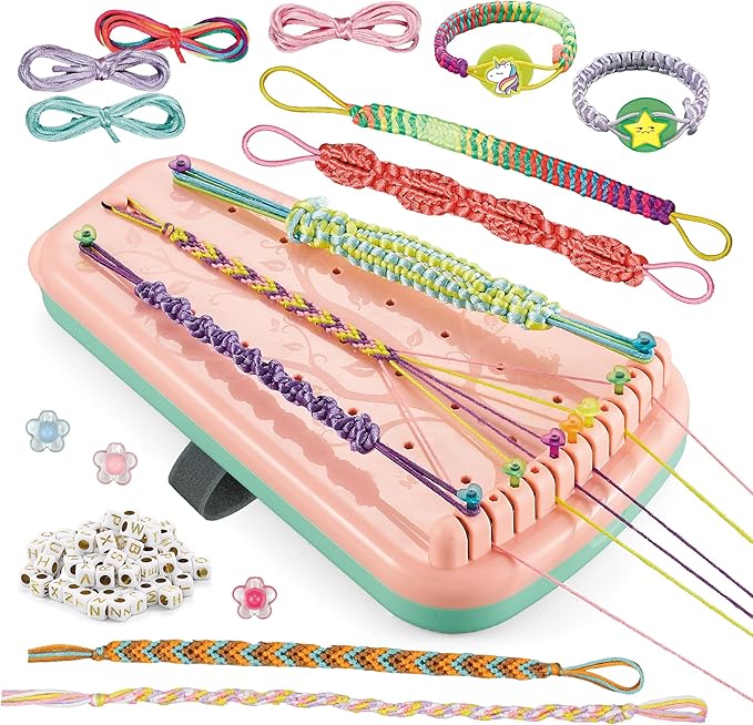 Yolscue Friendship Bracelet Making Kit for Girls,Arts and Crafts for Kids Age 7-12,Best Birthday Gifts Ideas for Ages 7,8,9,10,11,12 Year Old,Kids Bracelet String Toys Set (Pink)