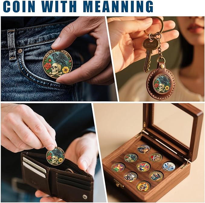 Memento Mori Memento Vivere Dual Sided Challenge Coin - Skull & Tree of Life Design Motivational Token - Inspirational Gift