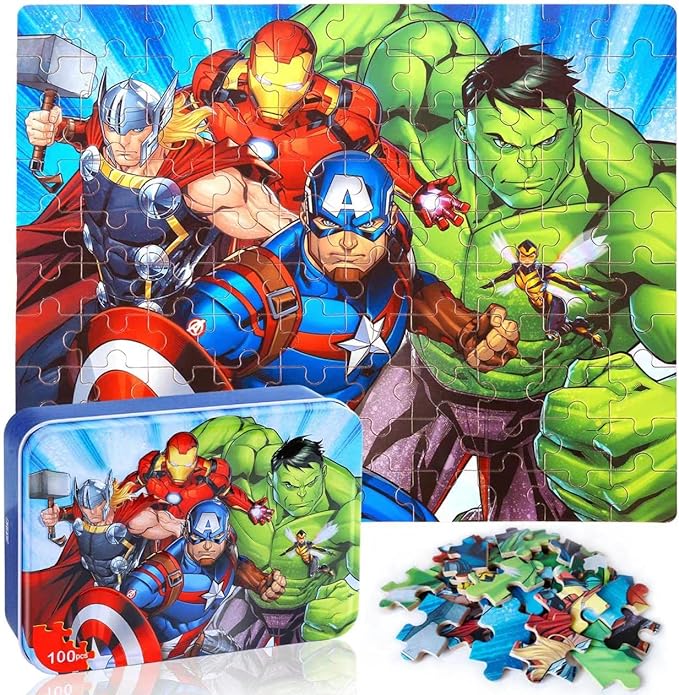 LELEMON Puzzles for Kids Ages 4-8,100 Piece Puzzles for Kids in a Metal Box, Educational Kids Puzzles Jigsaw Puzzles 100 Piece Puzzle Games Puzzle Toys Childrens Puzzles for Girls and Boys