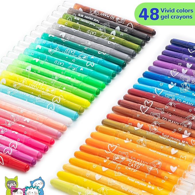 M&G 48 Pcs Twist Crayons 48 colors Twist Gel Crayons for Kids Toddlers,Non-Toxic Crayons Set for Toddlers Children Coloring, Ideal for Paper Gass