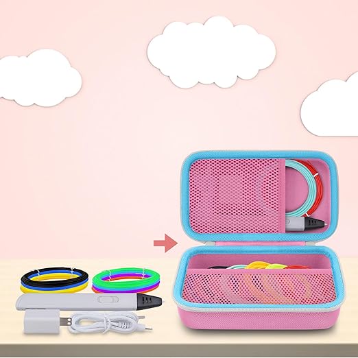 co2CREA Storage Organizer Case for 3D Printing Pen Set, Hard Case Compatible with SCRIB3D P1/Advanced, MYNT3D Super/Advanced, 3Doodler Start+/Flow/PRO and Filament Refill（Pink Case + White Zipper）