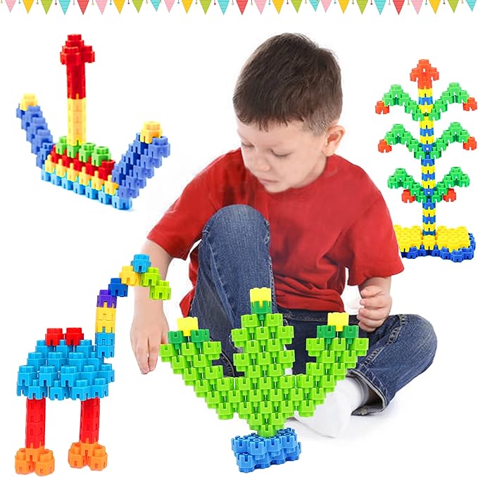300 Pcs Kids Building Blocks with Storage Bag - Interlocking, Colorful Stem Toys for 3+ Year Old - Connects Building Toys for Kids Learning - Kindergarten Educational Toys for 3-5 Years