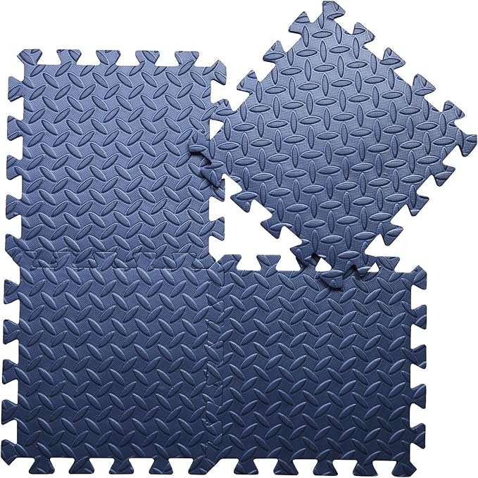Coolcandy EVA Foam Play Mat, 16 Tiles Colorful Baby Play Mat, Square Kids Playmat with Solid Colored, 0.4" Thickened Interlocking Foam Floor Tiles, Puzzle Play Mat for Baby Lying, Playing (Navy Blue)