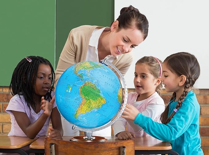 Standard Illuminated 12" Diameter Globe, USA Cartography with Walnut Finished Hardwood Base and Blue Ocean Globe Ball. A sleek walnut finished hardwood base and silver riser offer a perfect contrast to this beautiful geographic piece. When illuminated,...