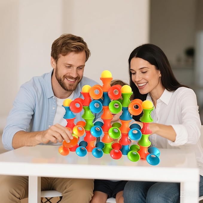 RAINBOW TOYFROG Puzzle Splicing Stacking Circles with Balls - Active Toy for Kids Ages 3+ to Build, Stack, and Toss. Colorful Educational Game for Creative Learning and Social Skills Development