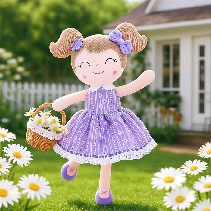 Gloveleya Baby Girl Gifts Soft Plush Doll – Lavender Daisies 16 Inch Cuddle Toy with Basket, Collectible Keepsake Birthday Easter Baby Shower Christmas for Girls