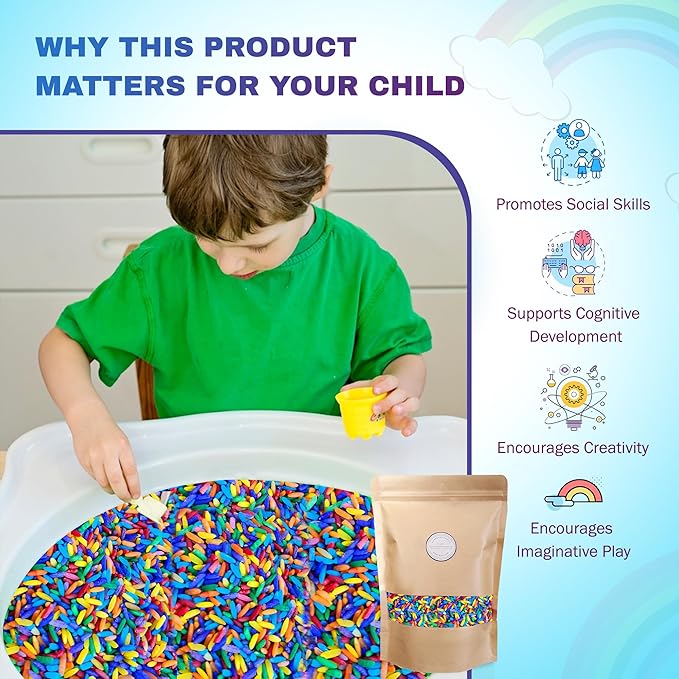 Colored Rice in Vibrant Colors, Sensory Bin Filler, Rainbow Rice for Art & Craft, Creative Learning & Color Perception, Non-Toxic, Safe for Kids & Pets, Made in The USA (2lbs) (Mix-3)