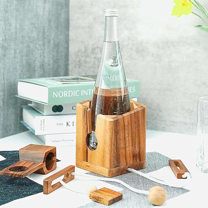 BSIRI Think for Bottle Puzzle - Challenging Brain Teaser and Bottle Holder Game, Functional Bottle Storage, Ideal Bottle Lover Gifts, Fun Gifts, Games, and Romantic Farmhouse Decor