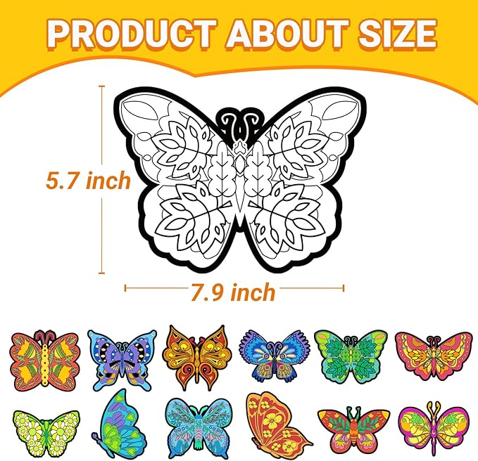 Bosctanuc 24 PCS Butterflies Velvet Coloring Cardstock,Fuzzy Art Posters Color Your Own Butterflies DIY Activity for Kids for Spring Craft