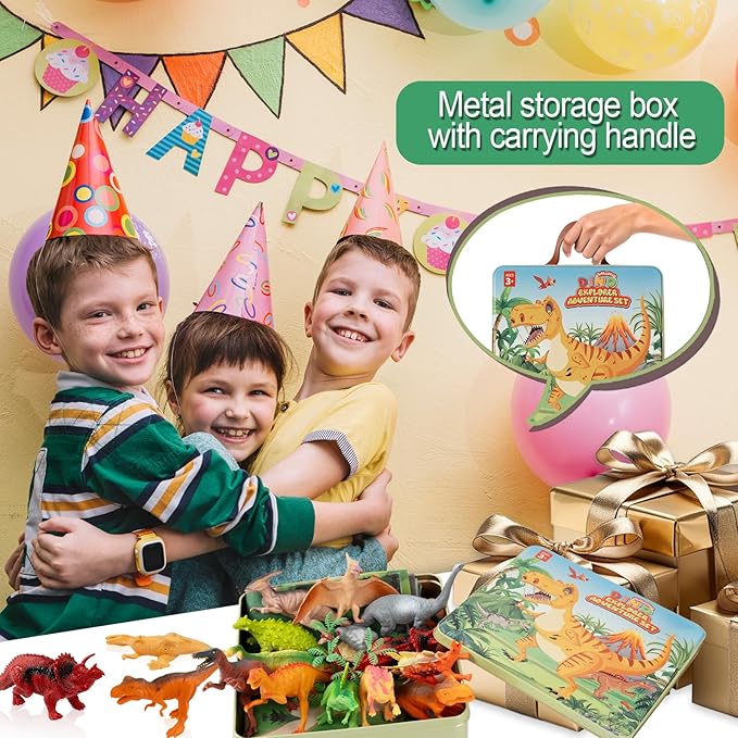 OuMuaMua Dinosaur Toys for Kids 3-5, Plastic Dinosaur Figures Set with Activity Play Mat Dinosaurs Eggs Storage Box for Boys Girls Party Favors Supplies, 5-7 Inch
