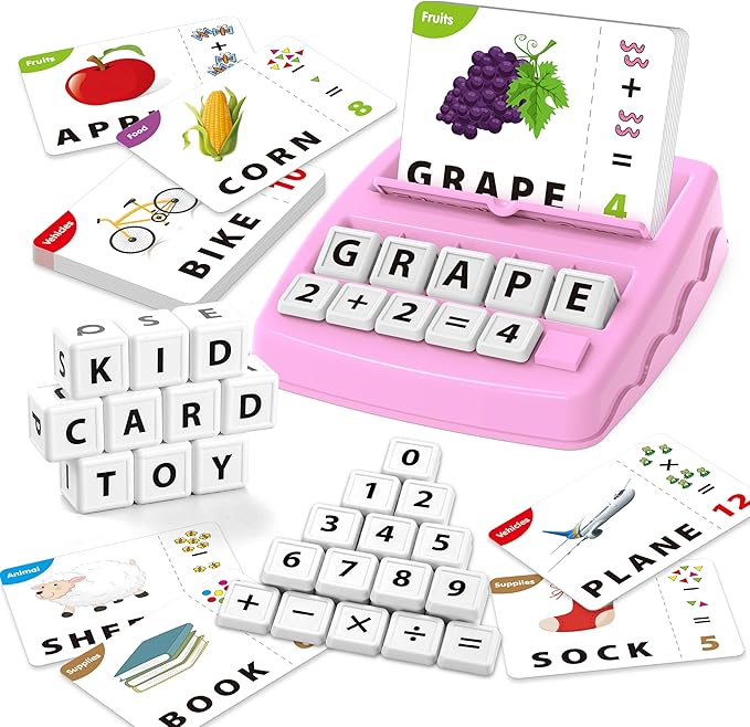 Matching Letter Games,Learning Educational Toys 2 in 1, Numerical Equality Games,Alphabet Spelling Reading Flash Cards,Early Education Gift Toys for 3,4,5,6,7 Year Olds (Pink)