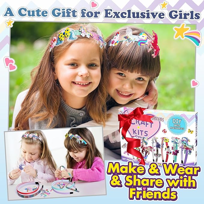 KLAPTOR Headband Making Kit for Girls - Arts & Crafts Gift - Make Your Own Fashion Headbands for Kids - DIY Hair Accessories Set - Gift for Ages 5-12 Year Old Girl (Unicorn)