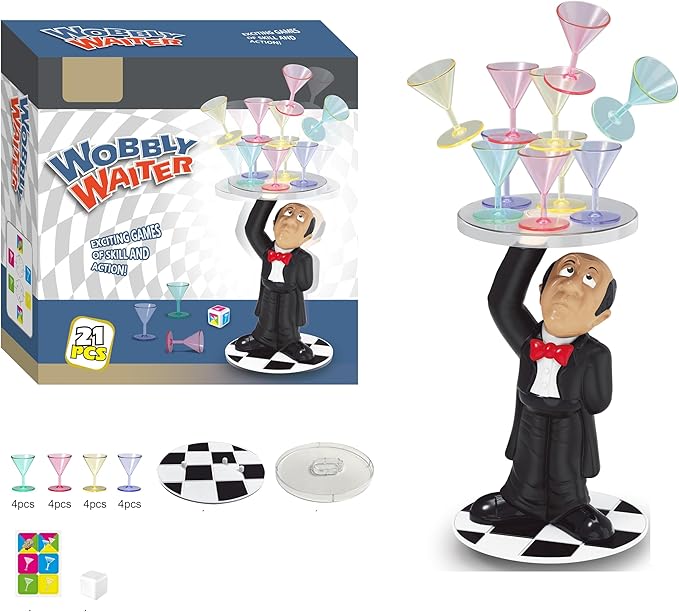 Topple Waiter Balance Game,Martini Glasses Stacking Game,2-4 Players Two Play Modes Fun Family Party Toy,Suitable for Kids and Adults