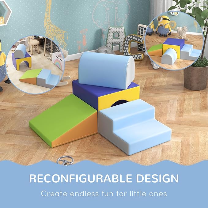 Qaba Climbing Toys for Toddlers and Children, Easy-to-Clean 4 Piece Soft & Safe Kids Foam Play Set for Crawling or Sliding, Contemporary