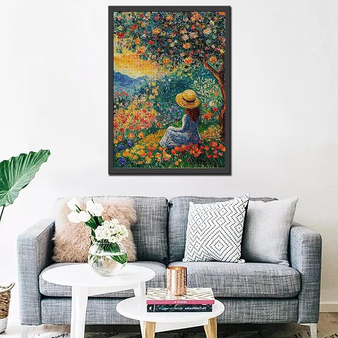 Woman Surrounded by Flowers 1000 Piece Jigsaw Puzzle for Adults Natural Tree Landscape 1000 Pieces Puzzle for Adult Gifts Challenging Puzzle Perfect for Game Pary Events