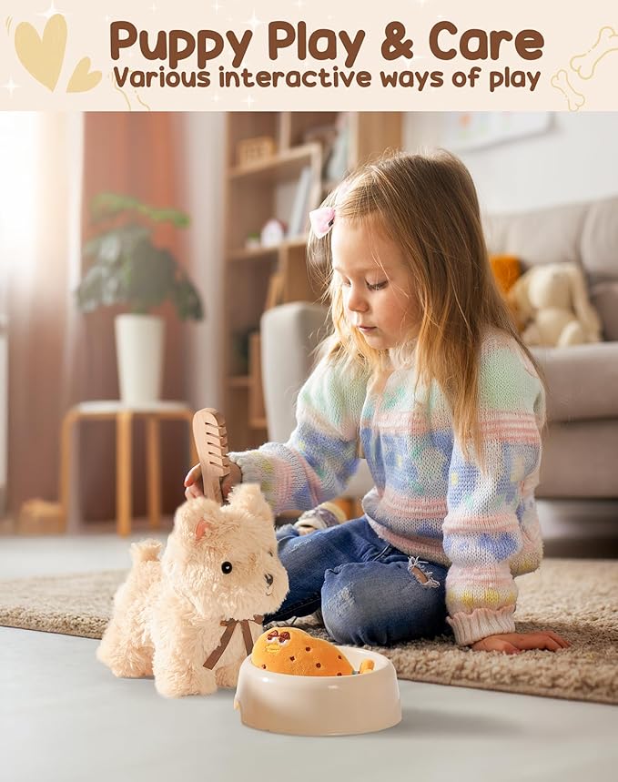 ROBUD Baby Push Walker, Dog Pull Toy for Toddlers 2+ Years, Baby Pull Toy with Wheels for Role Play & First Steps, Developmental Walking Aid Gift for Boys Girls (Birthday/Indoor Play)