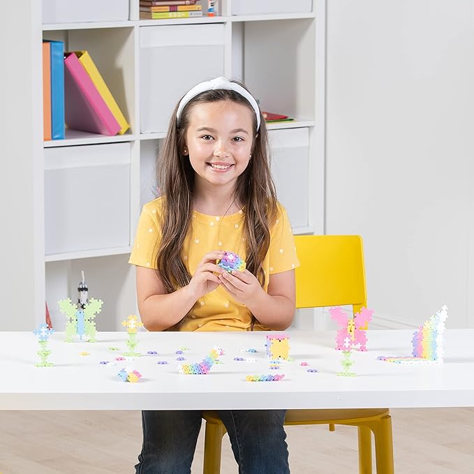 PLUS PLUS Learn to Build Set, Interlocking Mini Building Blocks, 3D Puzzle Construction Stem Toy for Kids - Pastel Mix, 400 Pieces