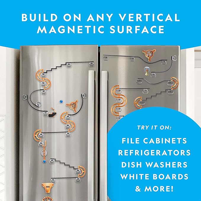 National Geographic Magnetic Marble Run - 75-Piece STEM Building Set for Kids & Adults with Magnetic Track & Trick Pieces & Marbles for Building A Marble Maze, STEM Project
