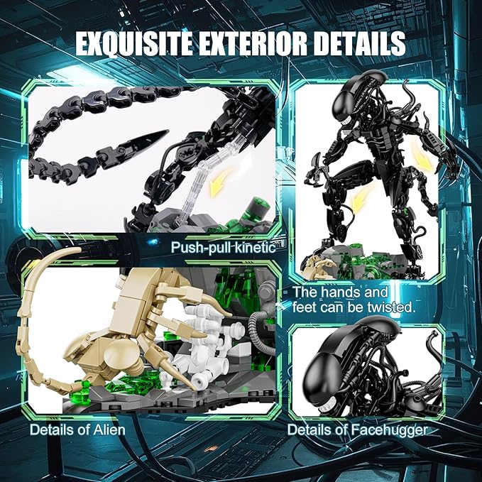 Xenomorph Building Set, MOC Alien Action Figure Kit Compatible with Lego, Horror Sci - Fi Collectible Model Figure & Detailed Base for Adults Kids Birthday for Movie Fans Aged 8+ 958PCS
