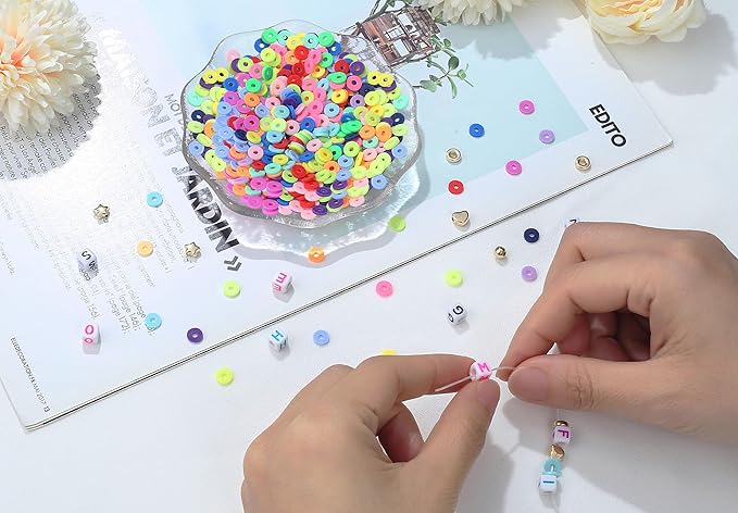 XIANNVXI 18color Clay Beads Kit for Friendship Bracelet 8mmClay Kandi Letter Beads Kit for Jewelry Making DIY Crafts
