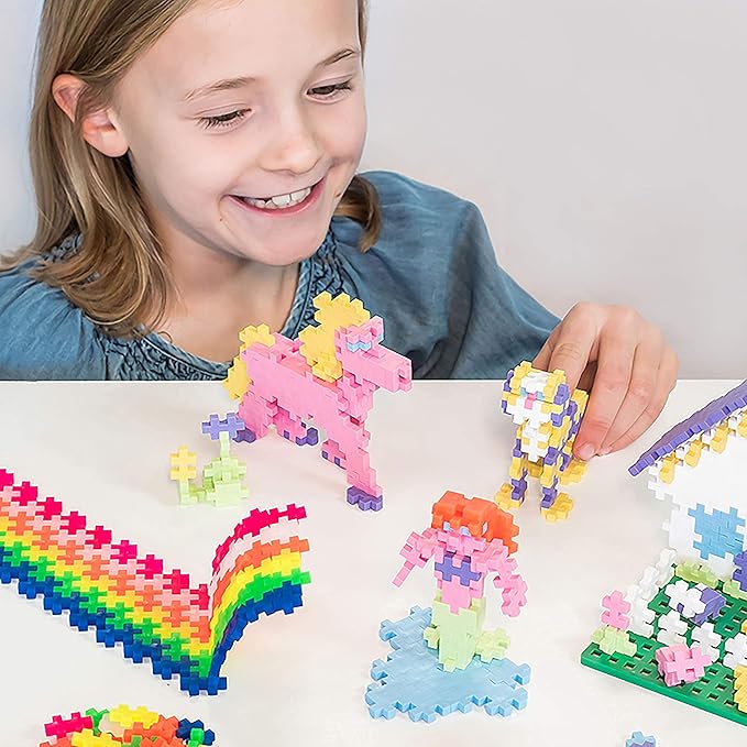 PLUS PLUS Learn to Build Set, Interlocking Mini Building Blocks, 3D Puzzle Construction Stem Toy for Kids - Pastel Mix, 400 Pieces