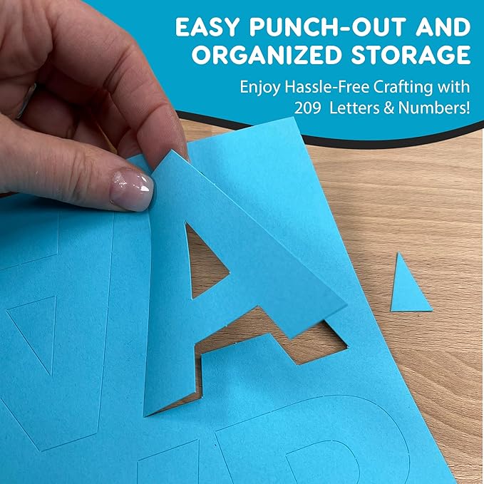 209 Pcs 3" Blue Bulletin Board Letters & Numbers, Capital Letters, Numbers, Punctuation, US Made Card Stock Punch Out Letters for Poster, Bulletin Board, Classroom - Precut Letters & Numbers