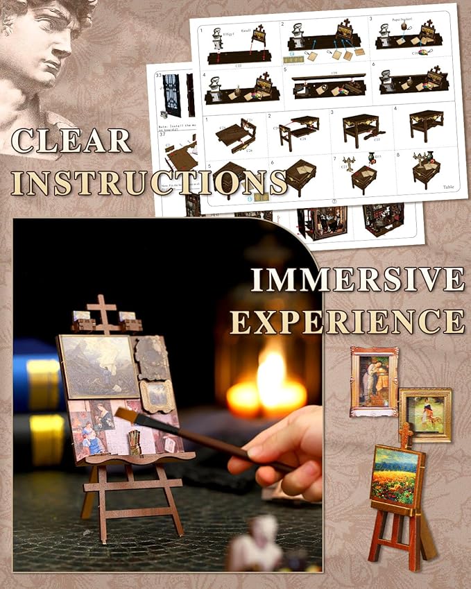 Book Nook Kit – Wonder Studio, DIY Miniature Booknook House with LED Lights, 3D Wooden Puzzle for Adults & Teens, Bookshelf Decor Gift for Family, Friends