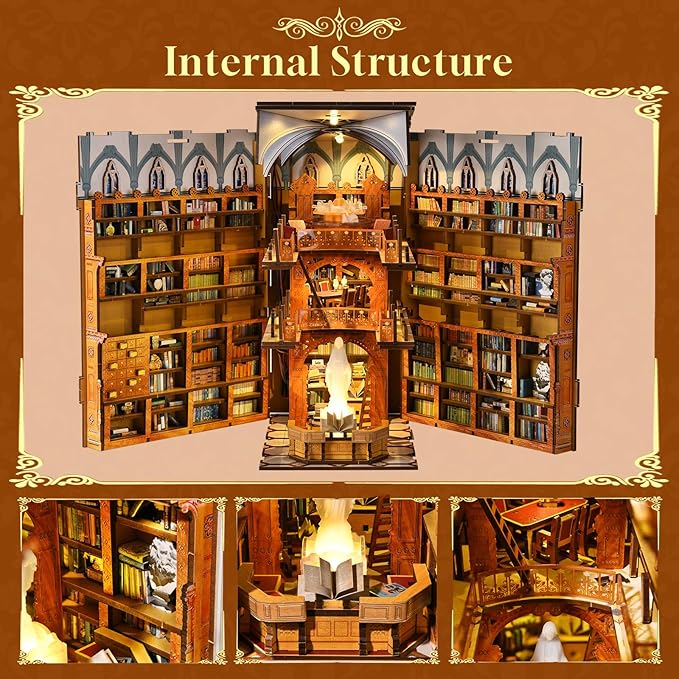 Book Nook Kit, DIY Miniature Dollhouse Booknook Kit with Led Light and Dust Cover (Public Library)