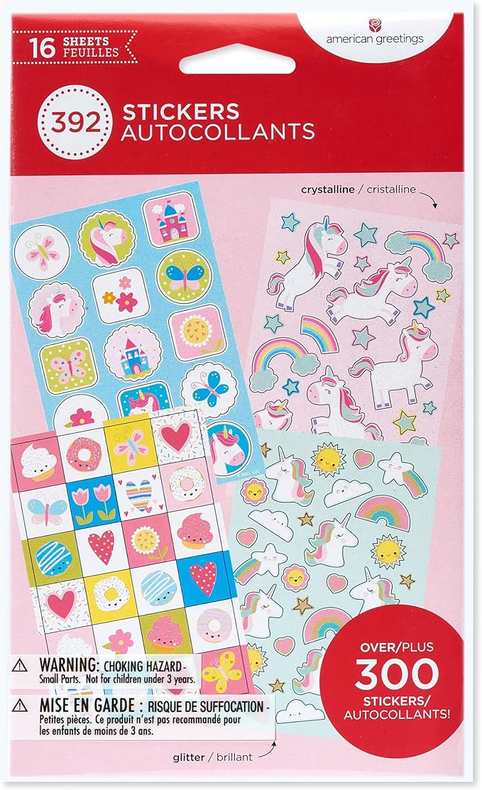 American Greetings 392-Count Bulk Stickers for Kids, Unicorns and Rainbows